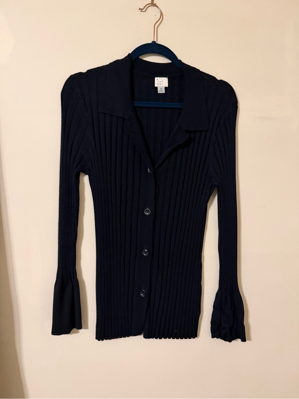 a new day black Ribbed Button-Up Cardigan